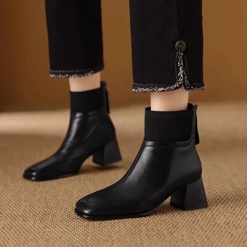 

Ladies' Trendy Square-toe Short Boots New Arrivals Chunky Heel Slimming Fashionable and Casual Women's Boots Plus Size 40 New