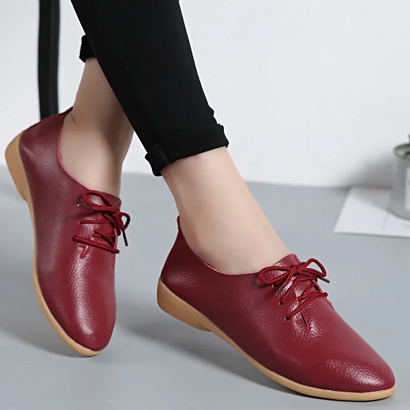 High Quality Genuine Leather Shoes for Women Summer Slip on Flat Women Shoes Soft Moccasins Casual Loafers Fashion Ballet Shoes