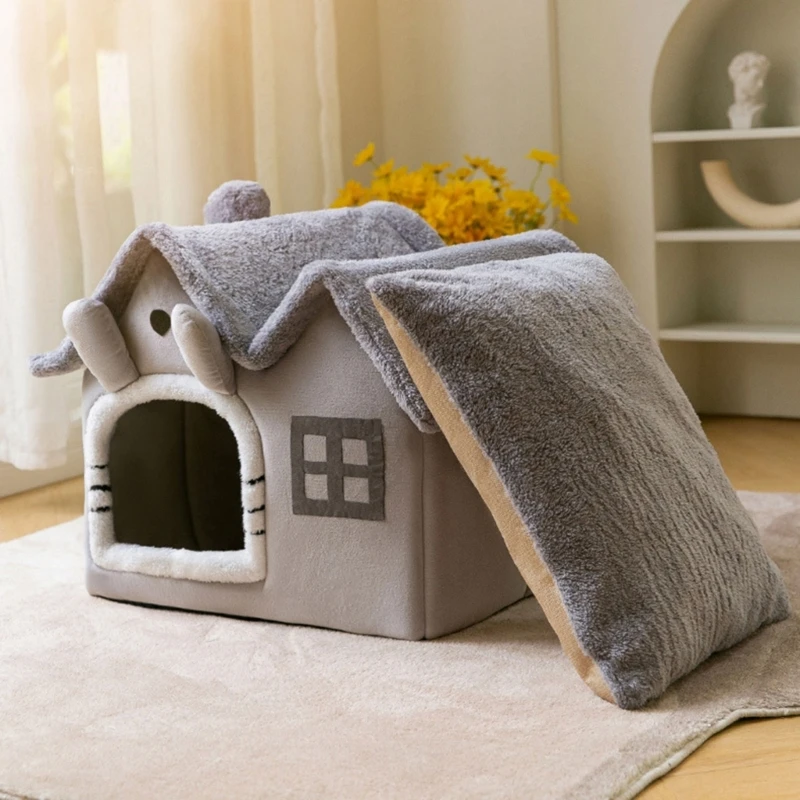 Sweet Cat Bed Warm Pet Tent Cosy Kitten Lounger Cushions Cat House Tent Very Soft Small Dog Mat Bag Washable Cats Beds