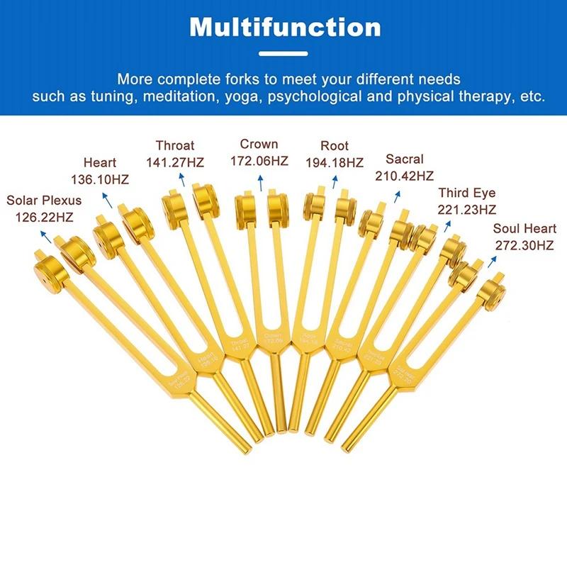 Chakra Tuning Fork Set, 7 Chakra+1 Soul Purpose Weighted Tuning Forks for Meditation,Yoga, Sound Healing gold-ANKL
