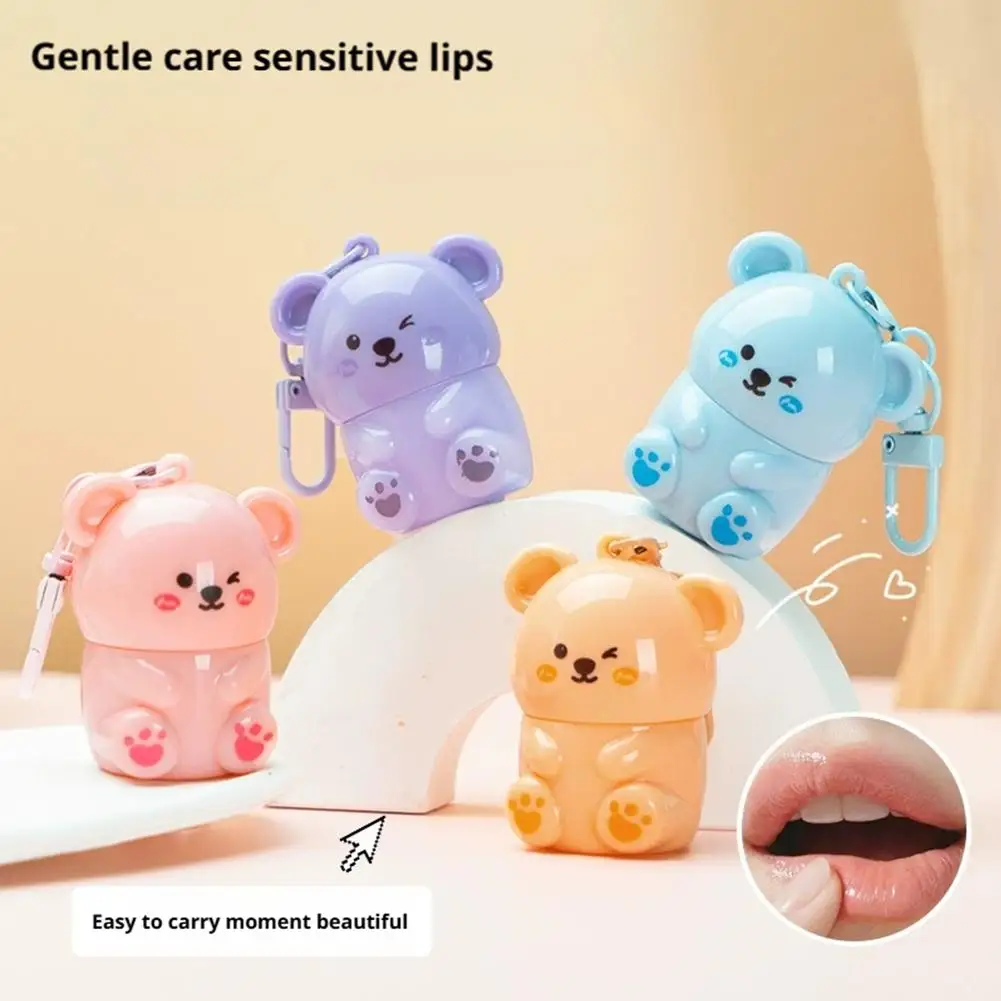 Bálsamo labial de fruta de oso bonito, hidratante, antigrietas, antipeeling, bálsamo labial para bebé, cuidado de la piel de labios suave y no irritante