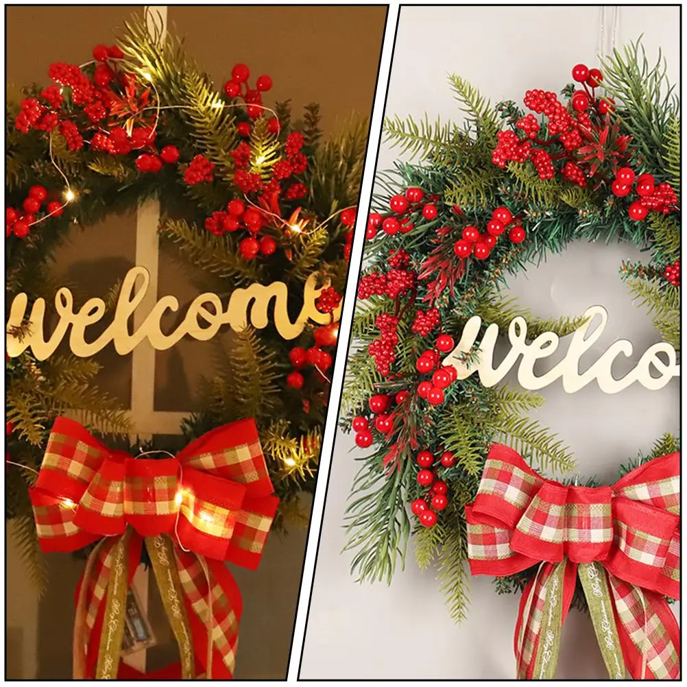 

Glowing Christmas Wreath Xmas Red Berry Decorative Lights Festival Hanging Scene Unique Artificial Holiday Wall Pendant