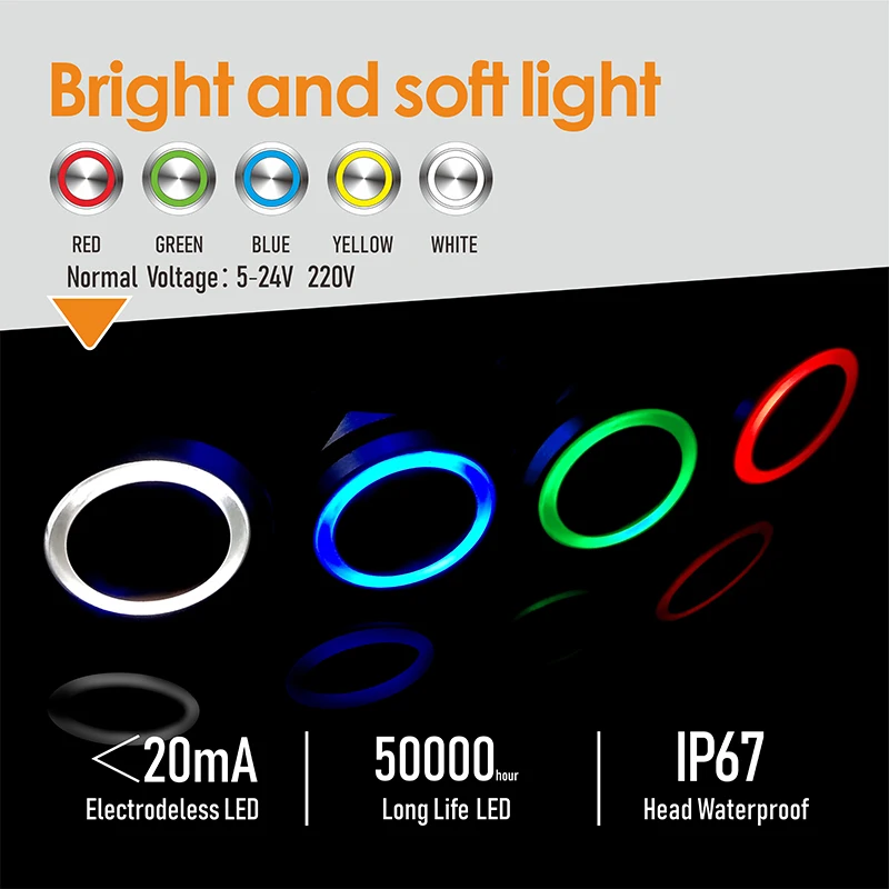 12 16 19 22mm Metal Momentary Reset Short Ultrathin Touch Tact Waterproof Push Button Switch 12V 24V 110V 220V Light LED DIY