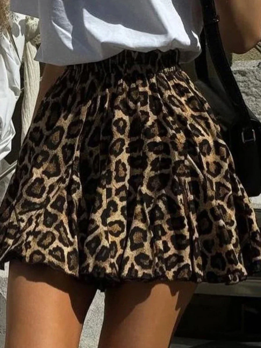 Wolfeel Fashionable Sexy Leopard Print Short Skirt Stylish Ladies Loose Retro New Elastic Band Versatile Women's Slimming Skirts