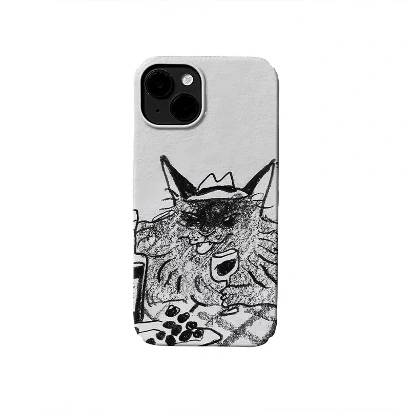 

Drawing Drunken Cat with Black Pencil Phone Case for IPHONE 17 Air 16E 15 PROMAX 14 Plus 13 12 MINI 11 XR Acrylic Phone Cover