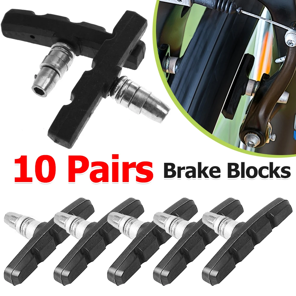 

10 пар тормозных колодок для велосипеда MTB, V-тормозные колодки, бесшумные тормозные колодки, резиновые велосипедные тормозные колодки, замена для большинства горных дорог