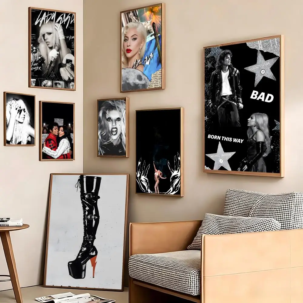 Merch Lady Gaga Singer Poster Pegatina artistica HD autoadhesiva impermeable para salon dormitorio