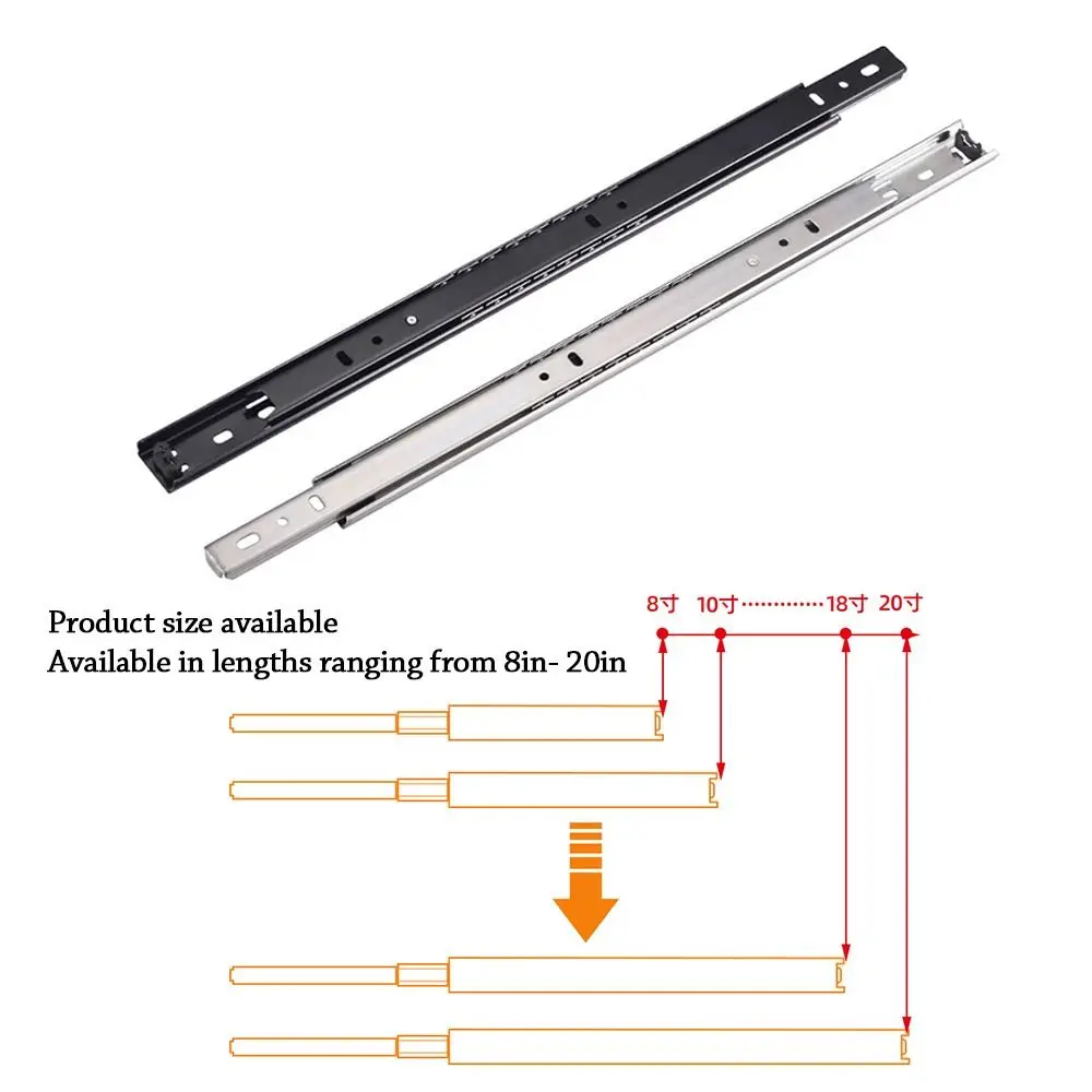 2PCS Smooth Glide Bearing Drawer Slides Two Way Slide Hardware Accessories Drawer Rail Full Extension 14