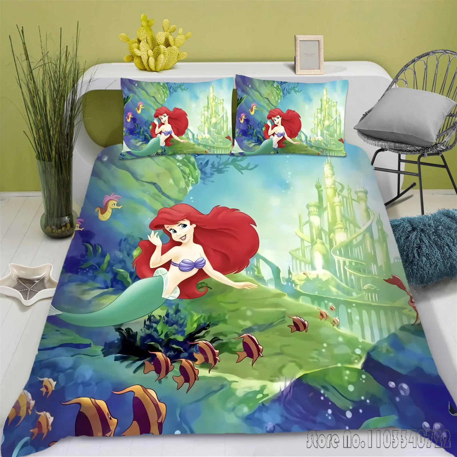 Pequena sereia rei amor criança conjunto de capa edredão hd consolador capa roupas para crianças conjuntos cama decoração do quarto