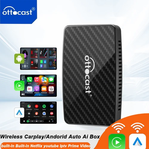 OTTOCAST Play2Video Pro Ai Box incorporado en YouTube Netflix IPTV Video Box adaptador inalámbrico CarPlay Android Auto para 98% de coches