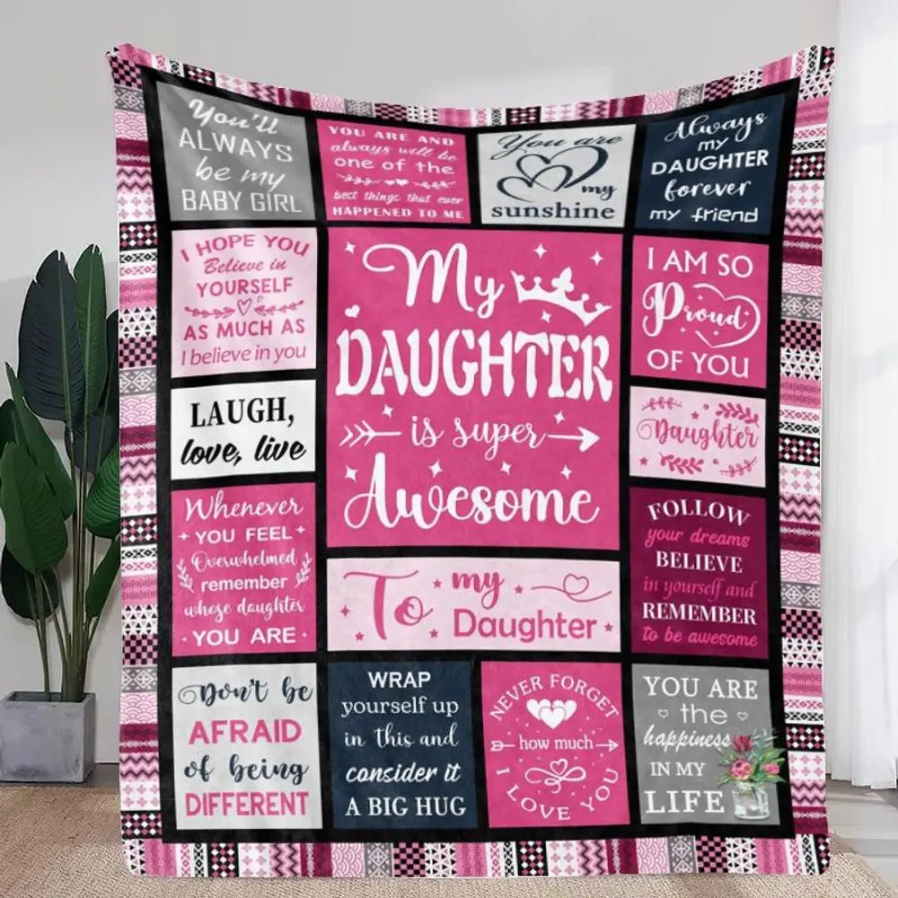 My Daughter is Super Awesome Motivational Blanket - Vibrant Pink and Black Design with Heartwarming Messages, Great Gift for Dau