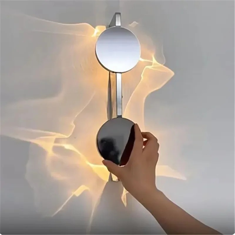 

Modern Water Ripple Rotating Wall Sconce LED Stainless Steel Lamp For Bedroom Parlor Stairs Aisle Minimalist Entryway Background