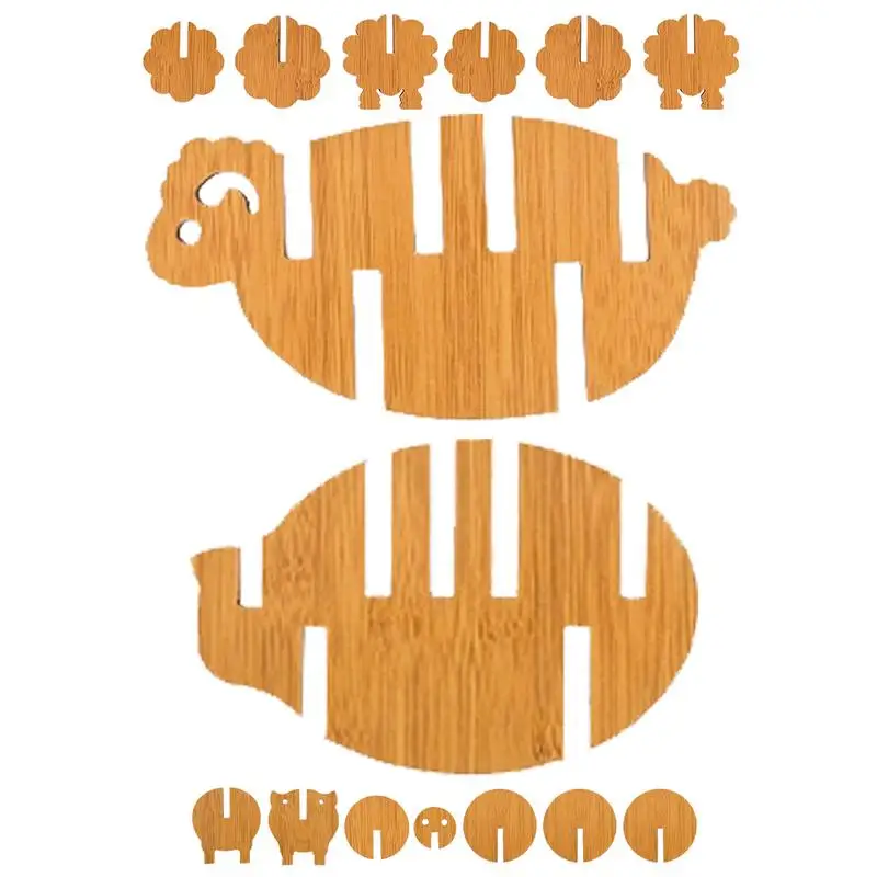 

Kitchen Trivets Animal Drink Coaster Cute Wood Placemats Stackable Trivet Mat Set Temperature-Resistant Modern Coaster For Hot