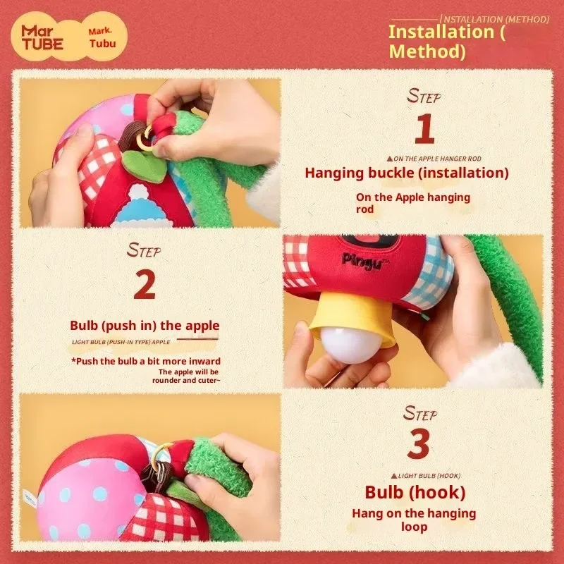 Martube Pingu Apple Luminous Mini Lamp - Anime Themed Christmas Decor Girls Toys Gifts Cosplay Collectible Atmosphere Lighting