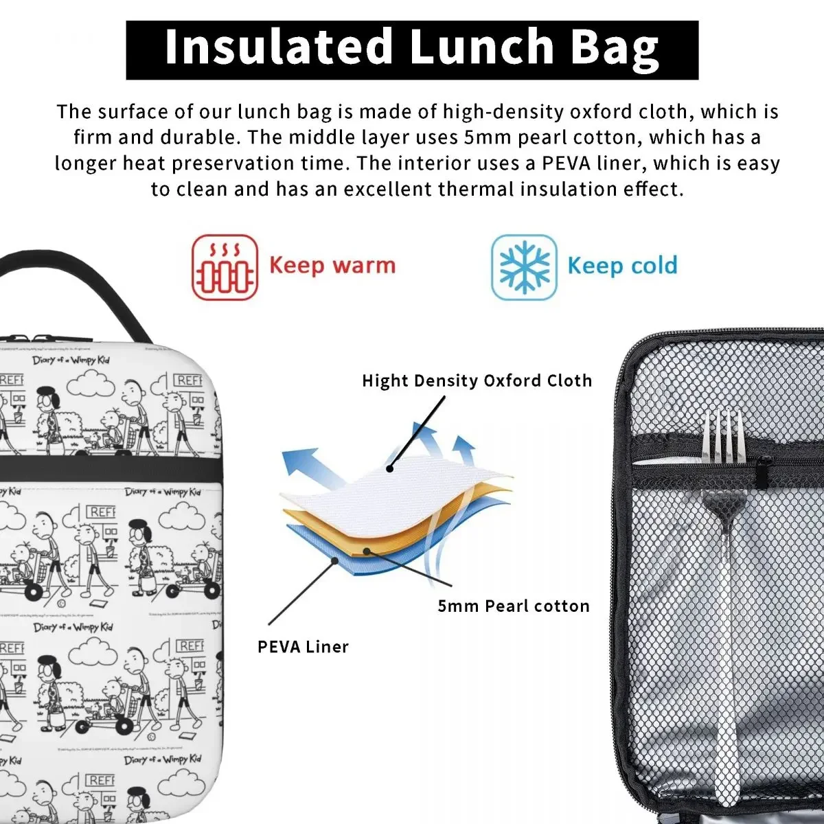 Diary Of A Wimpy Kid Group Insulated Lunch Bag for Women Children Portable Food Boxes Thermal Lunch Box Tote
