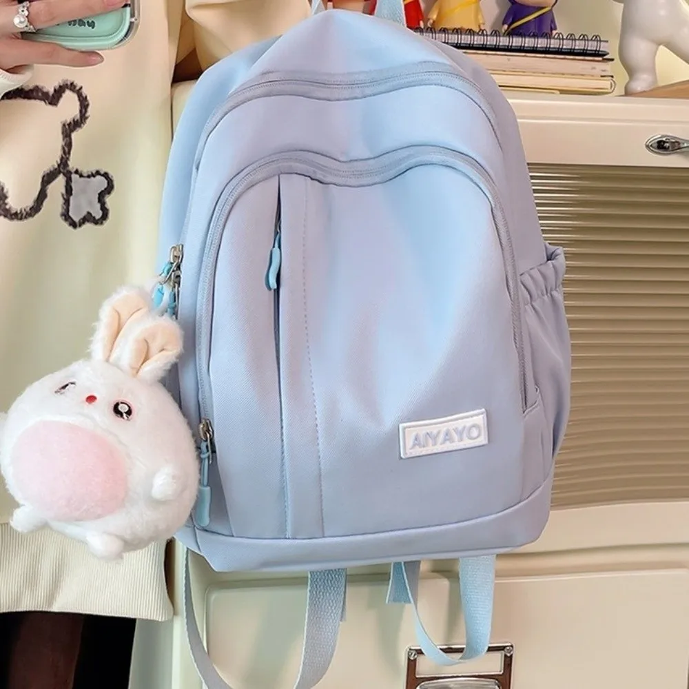 Zaini per ragazze in nylon Multi tasche Borse da scuola per studenti di grande capacità Tinta unita Borse a tracolla per adolescenti in stile giapponese Ragazza