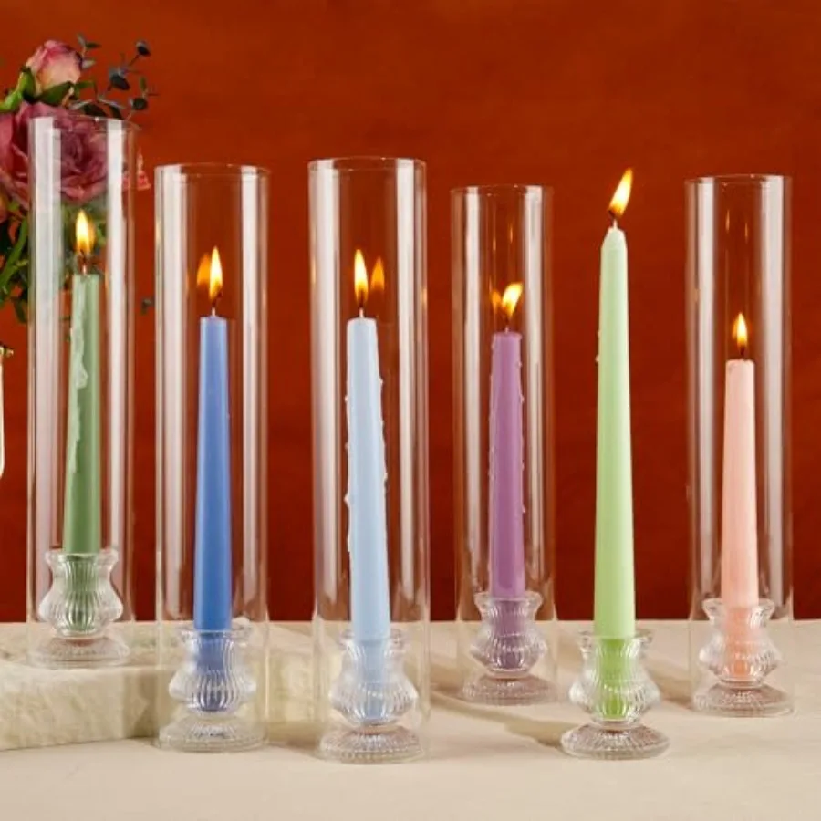 

Hurricane Glass Candle Holders Pcs Fluted Candlestick Holders for Taper Candles with Cylinder Covers Crystal Candle Sticks Hold