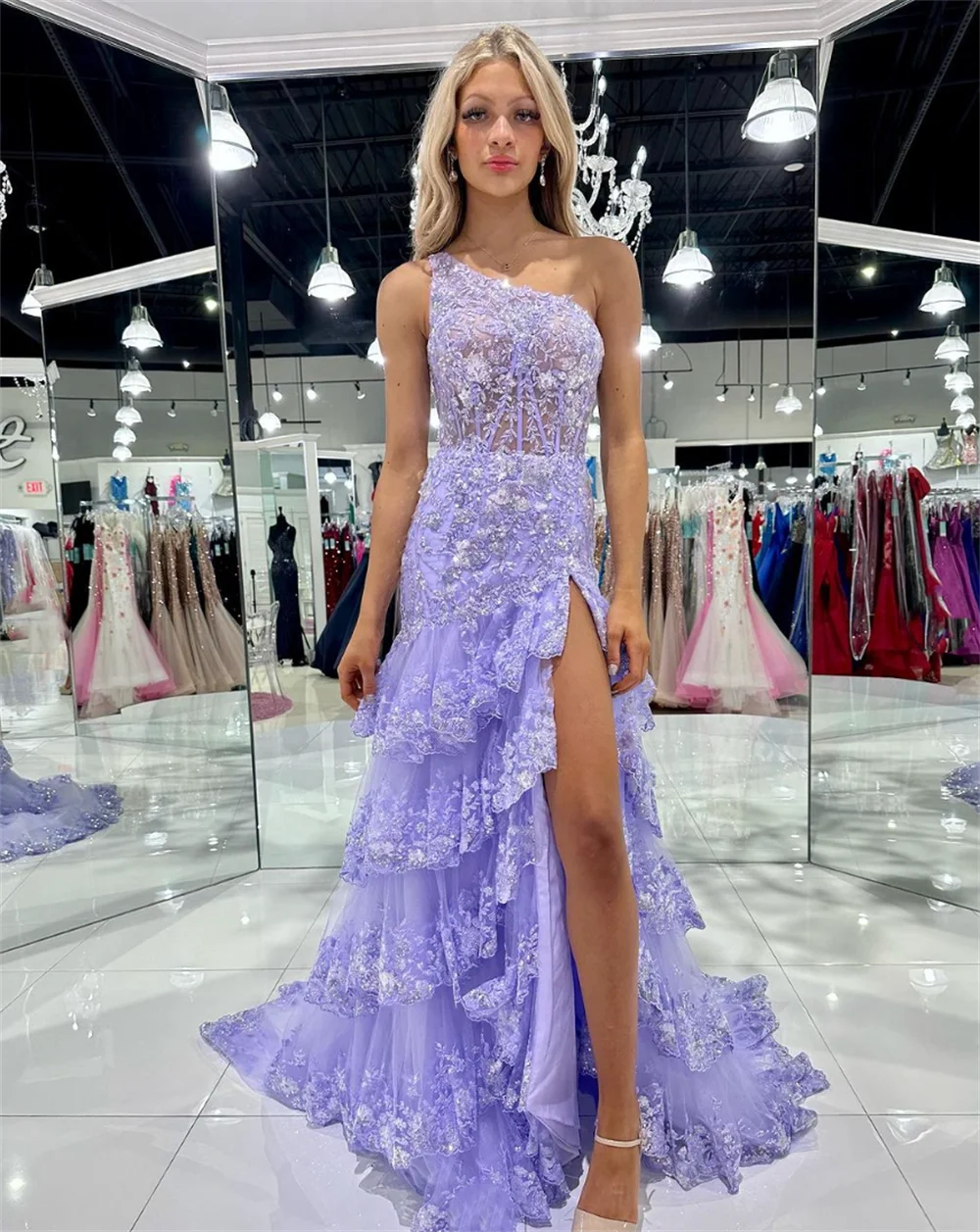 Jessica Purple Glitter Prom Dresses Tulle Layered Princess Graduation Evening Dresses Sweet Corset Wedding Party Dresses 2024