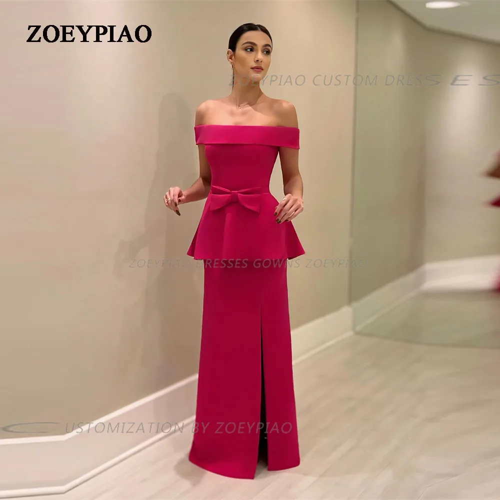 Fuschia-vestido Formal de fiesta con hombros descubiertos, traje sin tirantes con abertura lateral para boda, informal, para ocasiones especiales, 2024