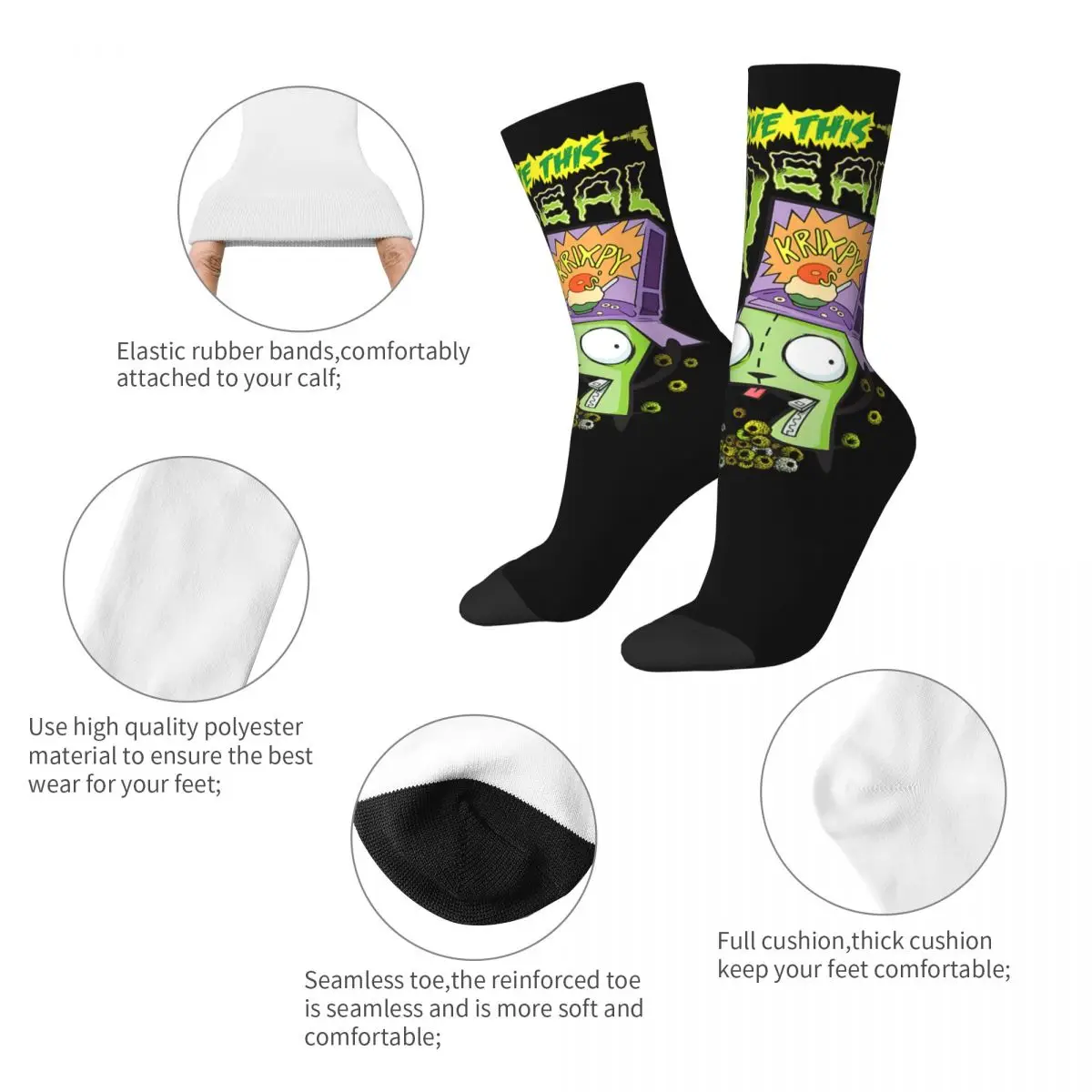 Winter Warm Funny Unisex Alien Invader Zim Socks Breathable Basketball Socks