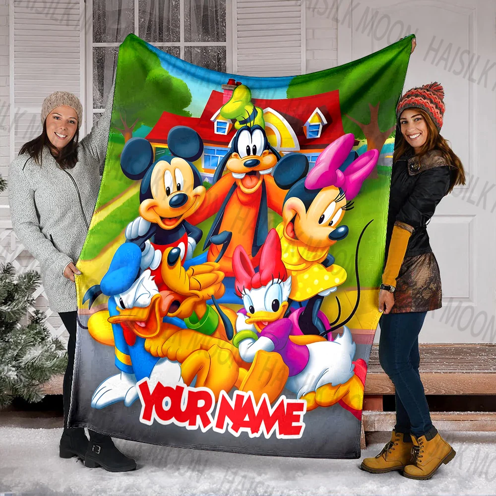 (Memo U Name) Mickey Mouse and Friends Printed Blanket Can Be Custom with Name, Soft and Warm, Suitable for Home, Office, Car