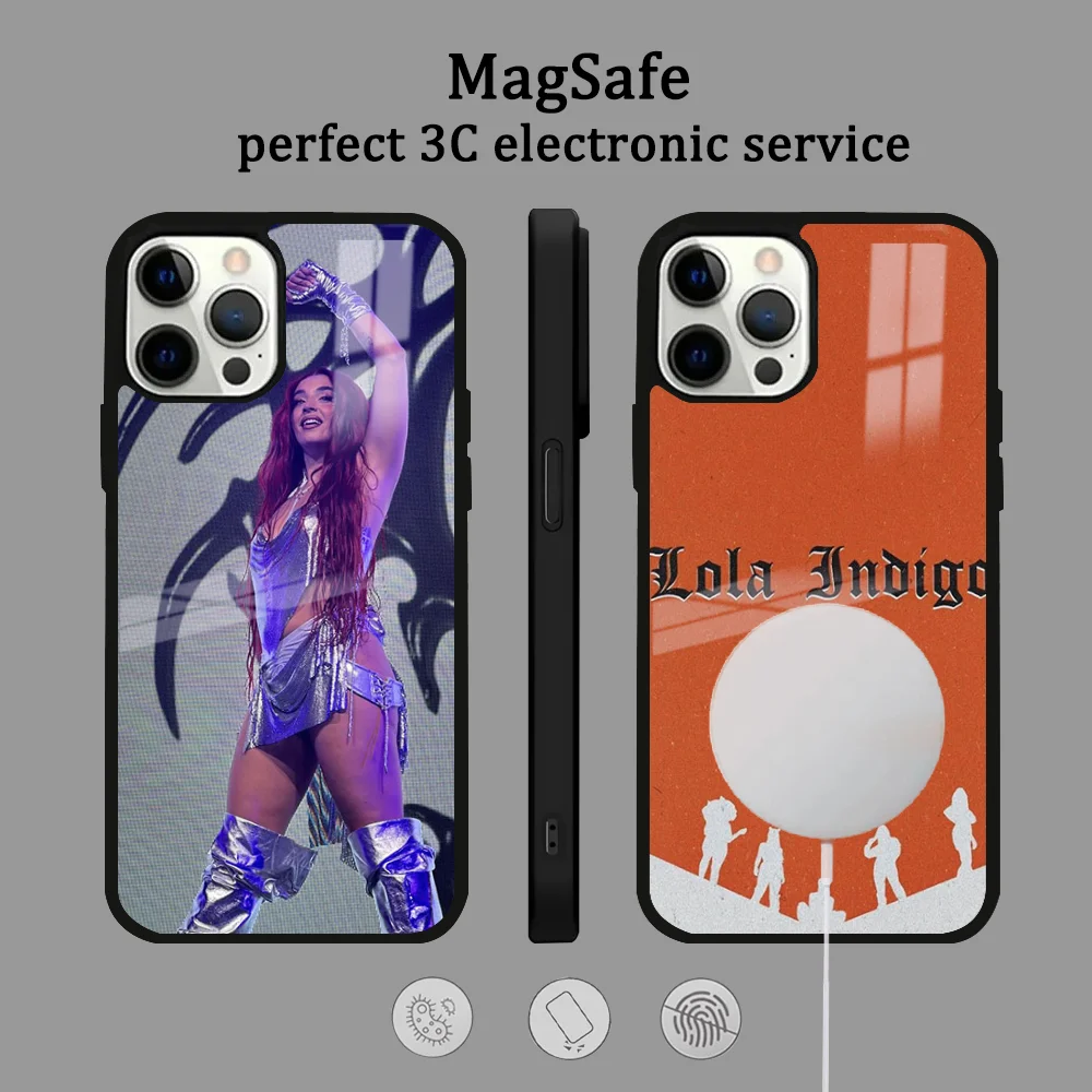 L-Lola Indigo Fan Phone Case For IPhone 16 15 14 13 12 11 Pro Max Plus Mini Magsafe Mirror Wireless Magnetic Cover