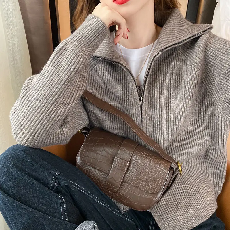 Cardigans Women Baggy 6 Colors Ulzzang Solid Zip Simple Designed Students Sweet Warm Knitted Harajuku Lapel BF Popular All-match