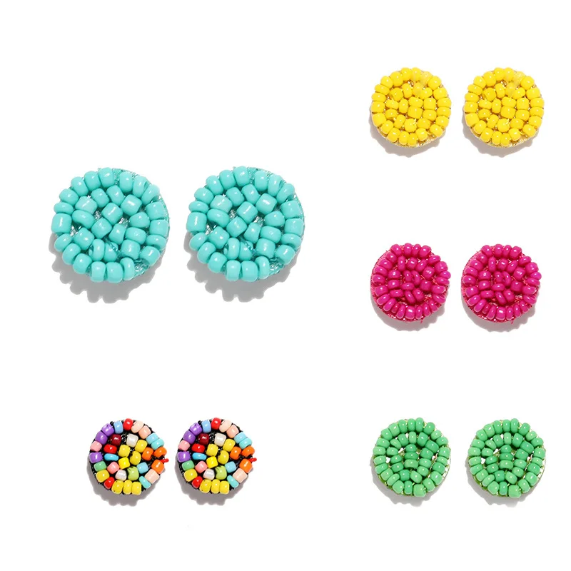 Boho Statement Beaded Stud Earrings for Women Teen Girls Ear Cuff Bohemia Handmade Colorful Seed Mini Beads Cluster