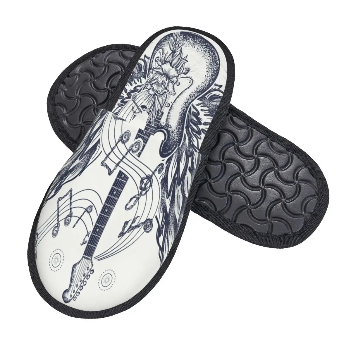 Winter Slipper Woman Man Fluffy Warm Slippers Electric Guitar Wings And Music Notes House Slippers Shoes