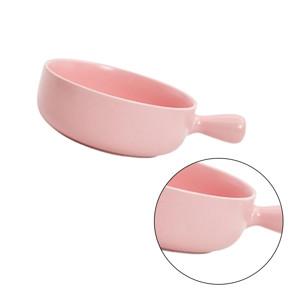 

Ceramic Salad Bowl Pink Exquisite Workmanship Insulated Handle for Home Cooking Small Milk Pot Noodle Bowl Ovenware Kitchen Food