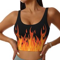Custom Big Fire Orange Flames Workout Crop Tank Tops Women Vintage Burning Flame Running Sports Bras