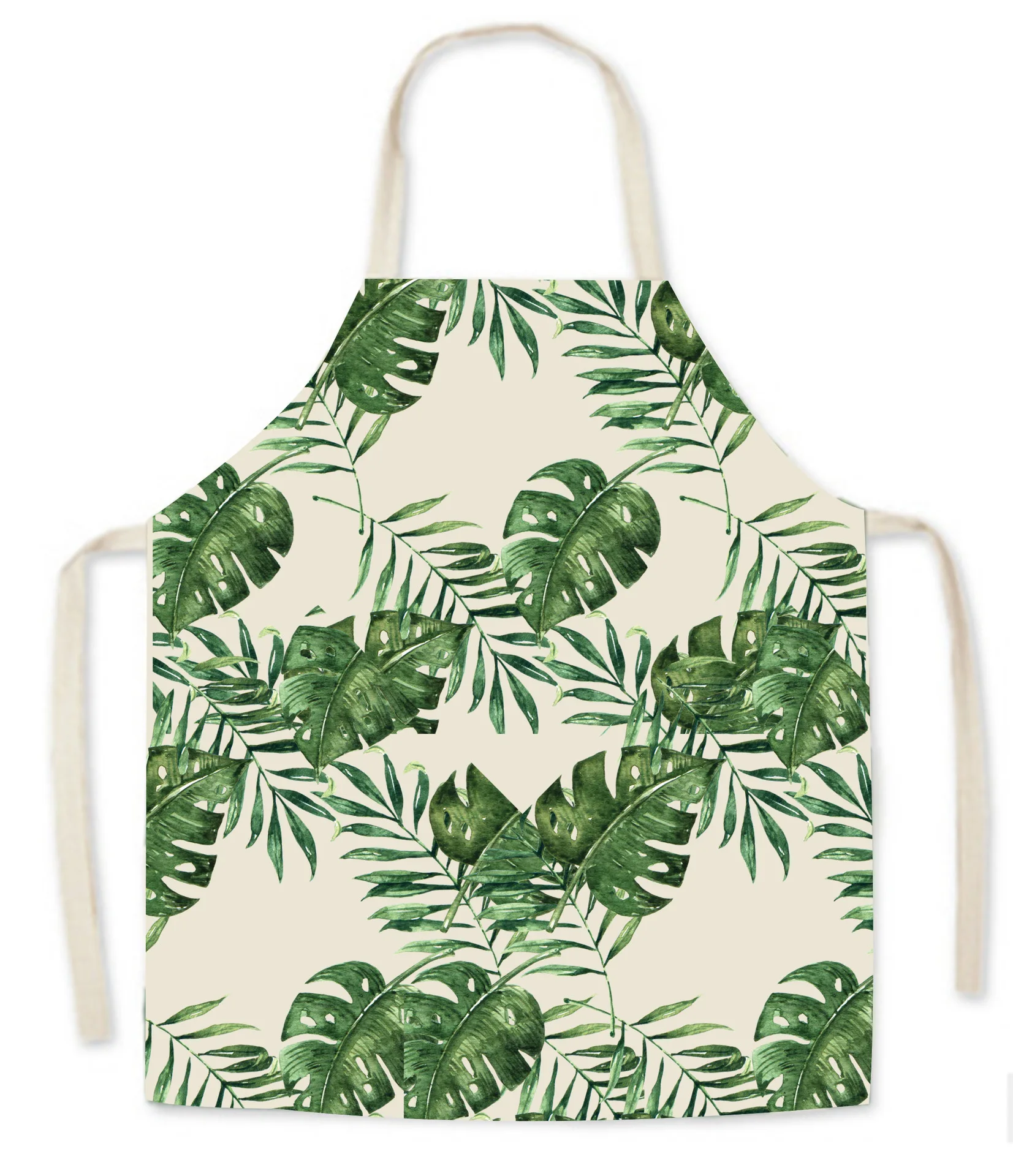 1pc Cotton Linen Leaf Print Kitchen Apron Dinner Bib Home Cooking Baking Apron Cleaning Accessories Unisex