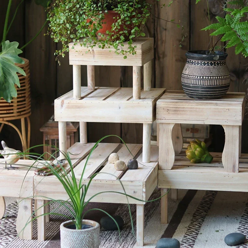 Vintage Solid Wood Flower Rack, Succulent Plant Shelves, Courtyard, Multi Story, Pot Stand, Garden, Grocery, Decorative, Balcony