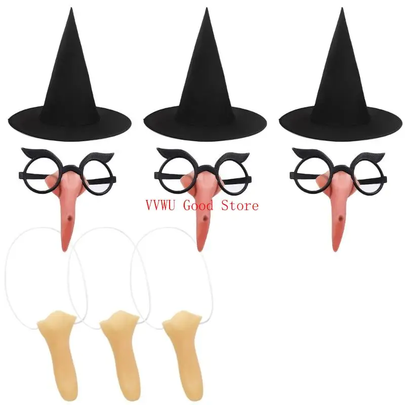 

Women Witch Costume Witch Hat Eyeglasses with Nose Adult Halloween Witch Costume