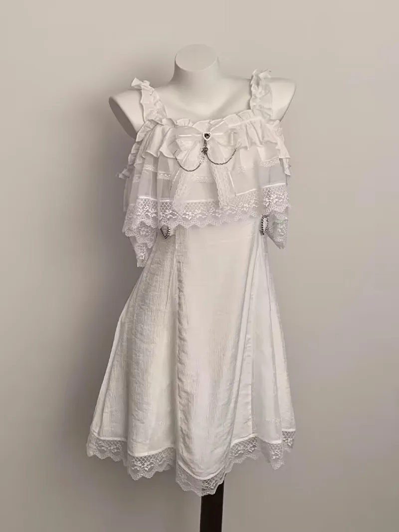 

Kawaii Girl Cute Summer Landmine Style Japanese Subculture Short Sleeved Lace Dresses Sweet Girl Short Skirt Y2k White Dress