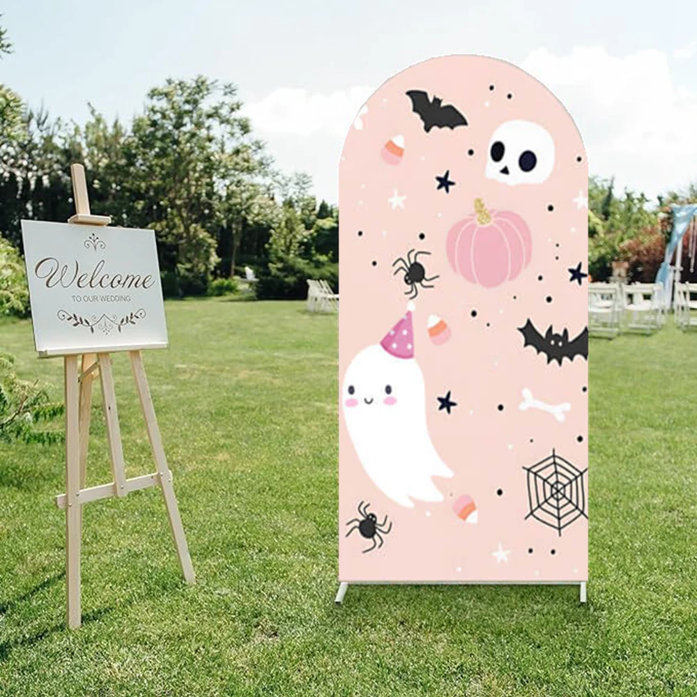 Mockika زينة استحمام الطفل خلفية قوسية مخيطة مزدوجة كعكة الهالوين تحطيم الشبح الصغير خلفية عيد ميلاد سعيد