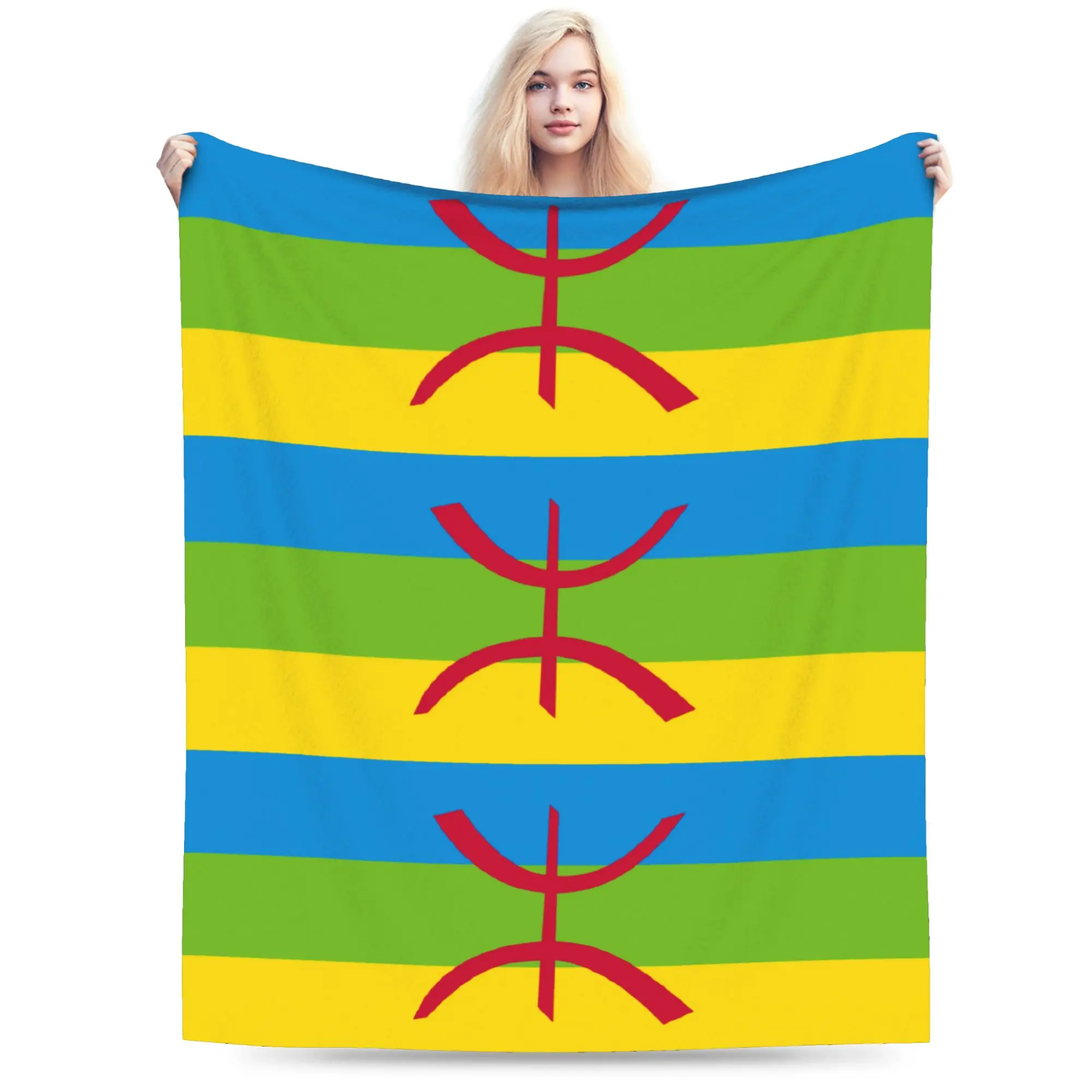 Custom Berber Amazigh Flag North Africa Blanket 3D Print Soft Flannel Fleece Warm Throw Blankets for Travel Bedding Sofa Quilt