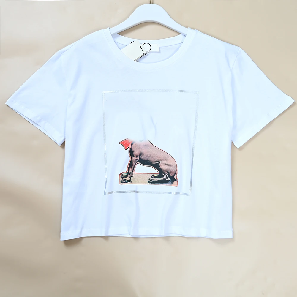 

Summer New Women's Cotton ort Sve round Ne Loose Fit Casual ort T-irt Versatile Animal Pattern Thin Material