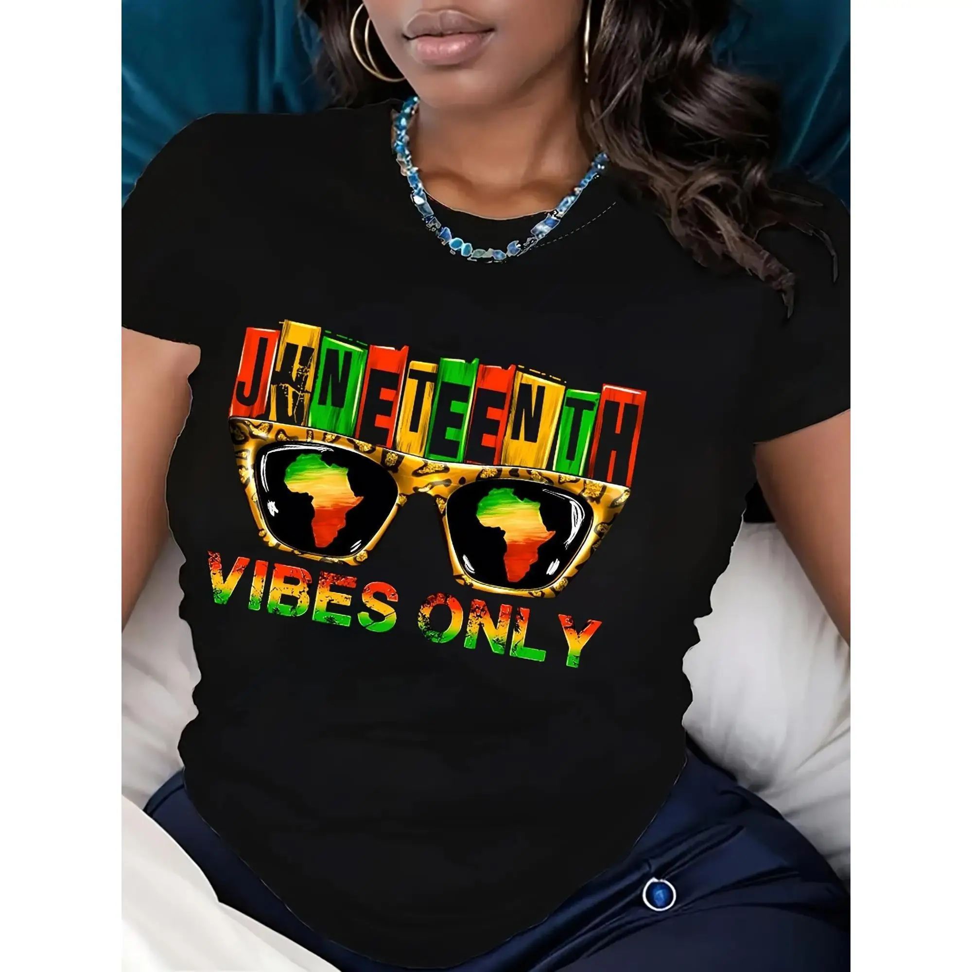 

Women's T-Shirt - 100% Crew Neck Short Sleeve Top with Vibrant Graphic Print, Casual Spring/Summer Fashion, Regular Fit, Machine