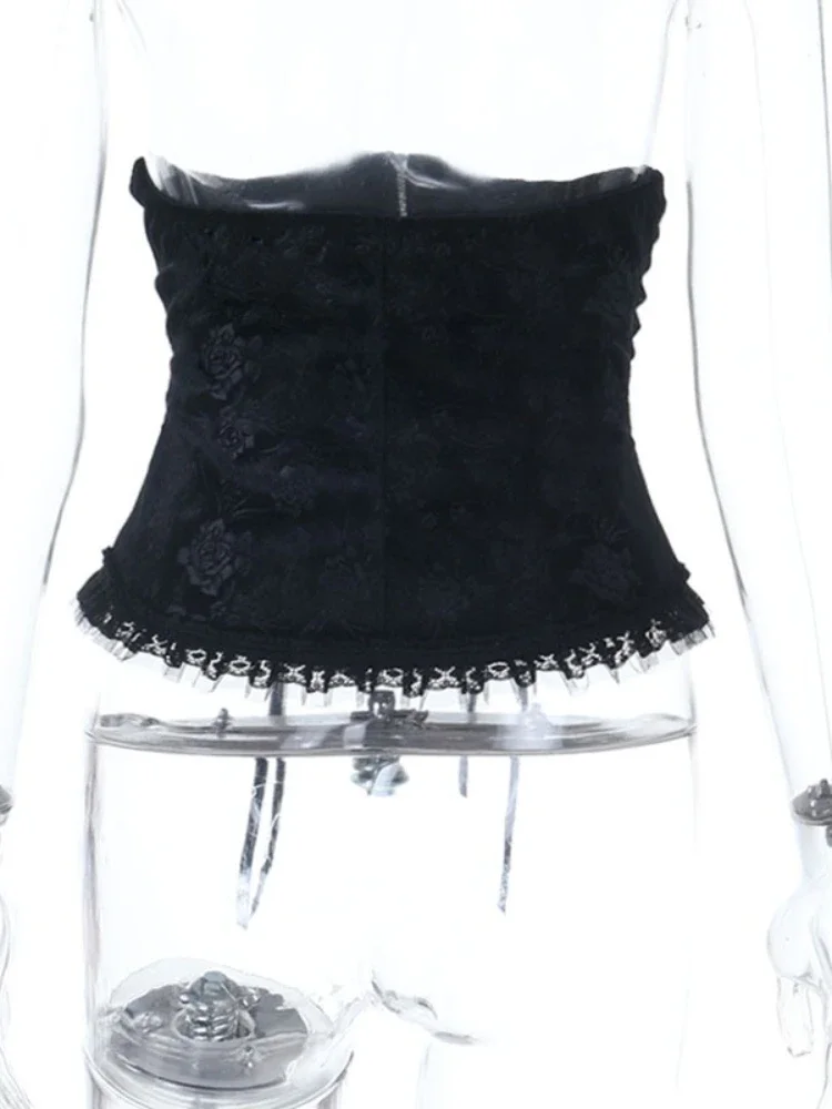 คอร์เซ็ตกำมะหยี่สไตล์อเมริกันดาร์กโกธิค วินเทจ แนวพาเลซ สไตล์เฟียร์คอร์ แต่งลูกไม้ ปะติด ผ้าพันแผล ซิป คัมเมอร์บันด์