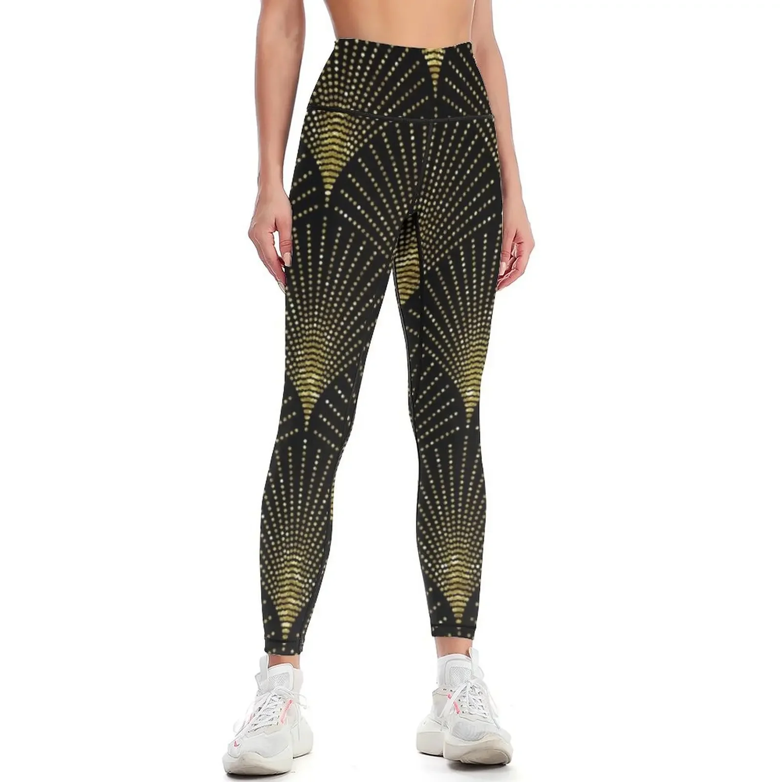 

Black and gold art-deco geometric pattern Leggings legging push up Sports pants for Golf wear sportswear for gym Womens Leggings