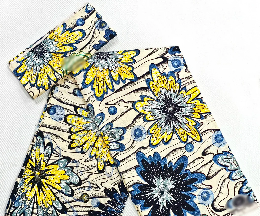 

Luxury super grand wax fabric new real wax 100% cotton material grand wax with stones sewing clothes for wedding and party