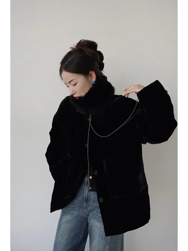 

VEENJOY Bla Swan Новая китайская шелковая бархатная куртка с воротником-стойкой и гусиным пухом, 54 см, длинный рукав, высокий воротник, цветная