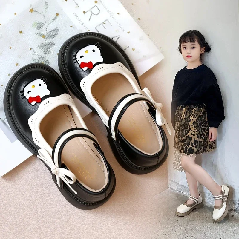 Sanrio hello kitty meisjes prinses schoenen nieuwe meisjes leren schoenen herfst babymode enkele casual schoenen kinderen sandalen