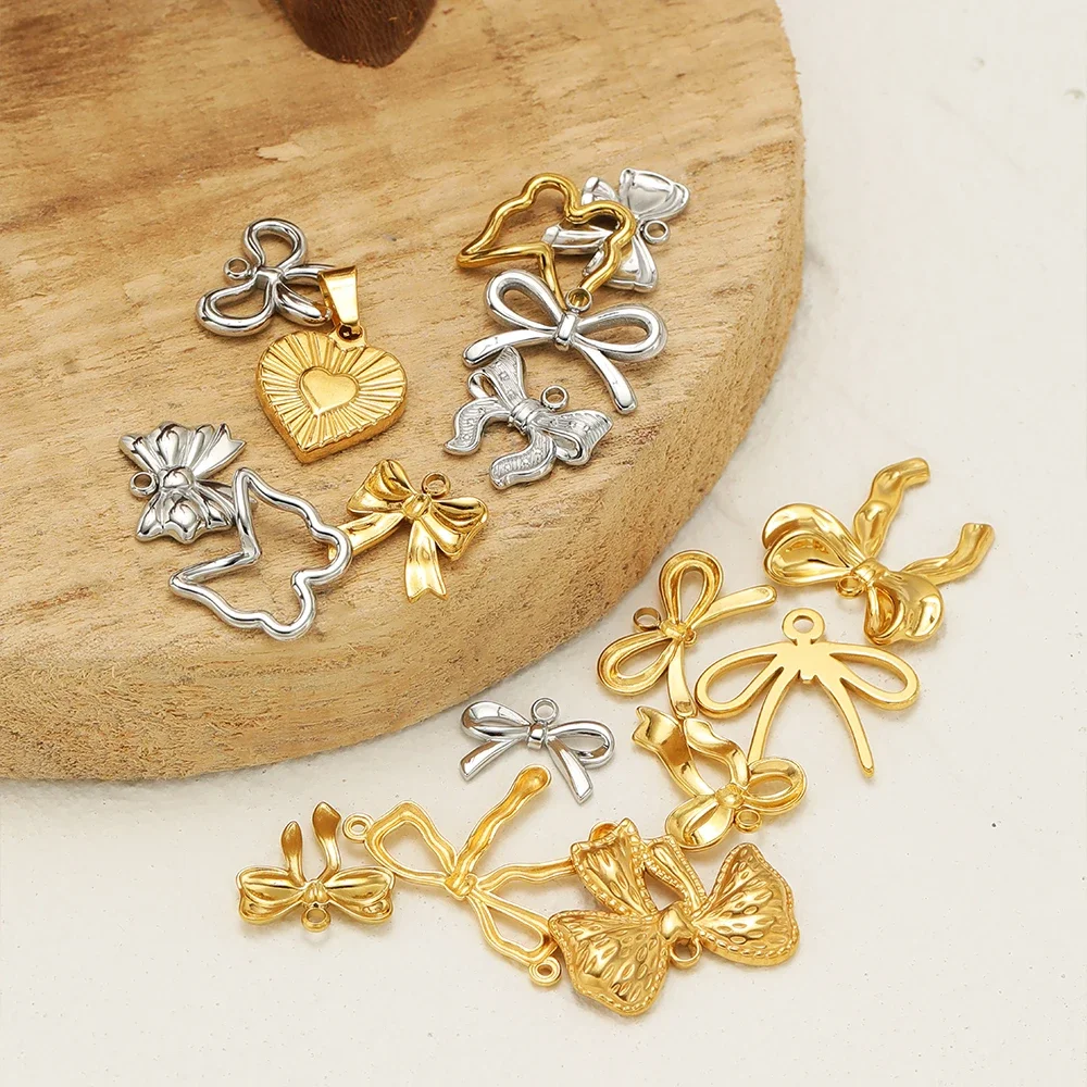 5pcs Bow Knot Charms Stainless Steel Gold Color Bow Pendants for DIY Girl Jewelry Earring Necklace Findings Bracelet Making Bulk