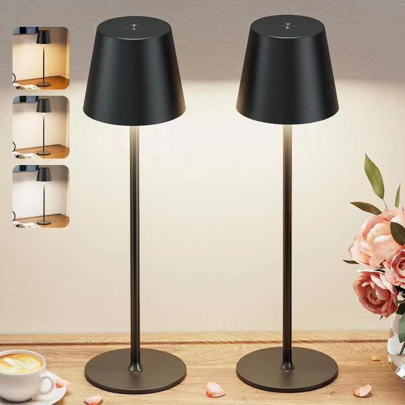 Cordless Table Lamp Rechargeable Black - KK 2 Pack 5000mAH Battery Operated Lamp for Counter