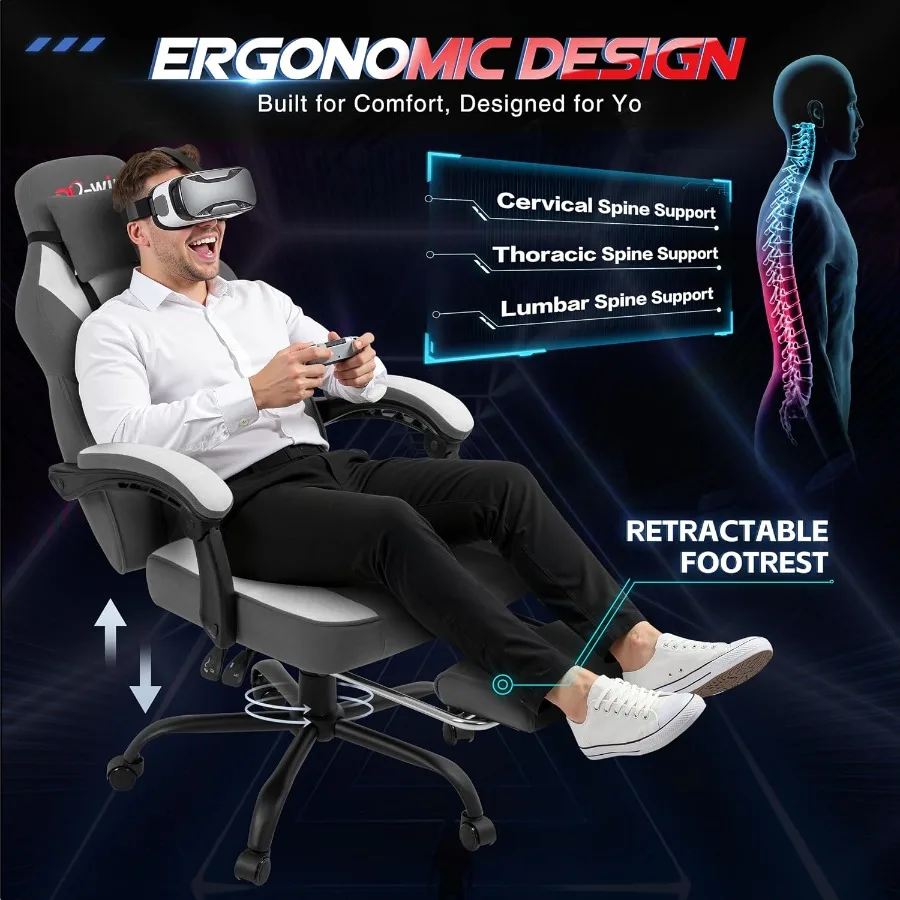 Gaming Chair for Adults with Footrest and Massage Lumbar Support, Ergonomic High Back Gamer Chair, Adjustable Swivel Computer G - view 4
