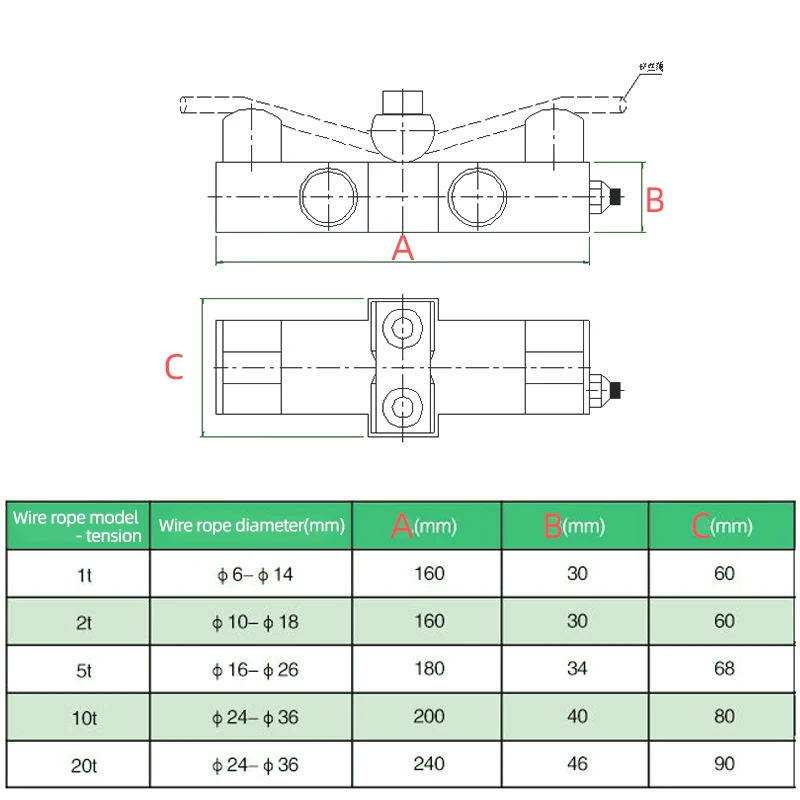 HT-20T steel wire rope tension meter 20KN steel wire rope