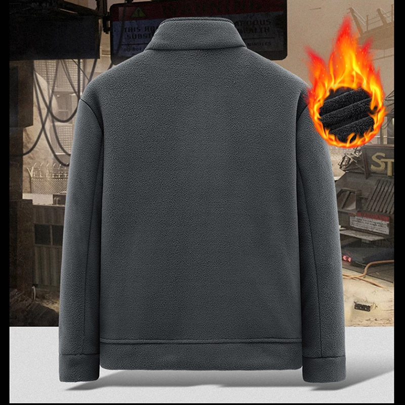 سترة صوف للرجال معطف سميك دافئ للخريف والشتاء بلون سادة سترة قطبية غير رسمية للرجال سترة واقية خارجية ملابس رياضية خارجية
