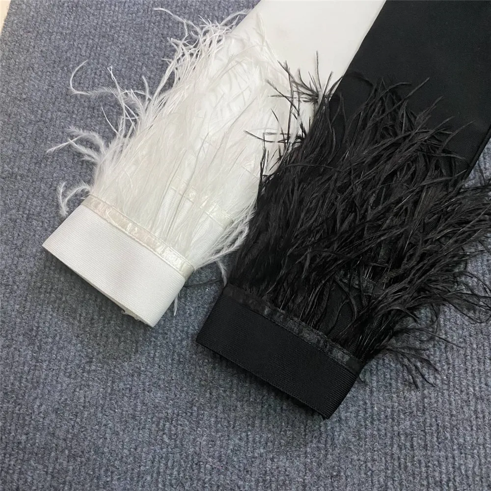 2023 New Fashion Feathers Bandage Dresses Woman Bodycon Long Sleeve Clothes Celebrity Club Party Mini Dresses